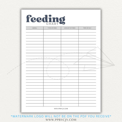 Animal Feeding Chart Printable PDF Template for Tracking Feed Schedules and Quantities