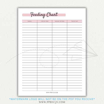 Animal Feeding Chart Printable PDF Template for Tracking Feed Schedules and Quantities