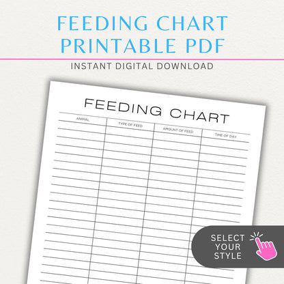 Animal Feeding Chart Printable PDF Template for Tracking Feed Schedules and Quantities