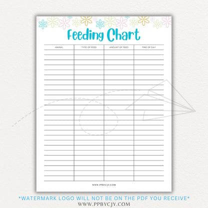 Animal Feeding Chart Printable PDF Template for Tracking Feed Schedules and Quantities