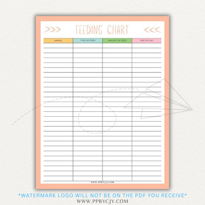Animal Feeding Chart Printable PDF Template for Tracking Feed Schedules and Quantities