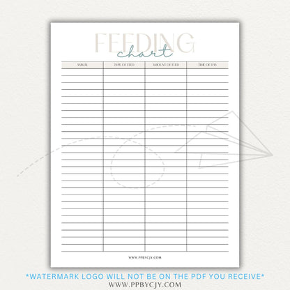 Animal Feeding Chart Printable PDF Template for Tracking Feed Schedules and Quantities