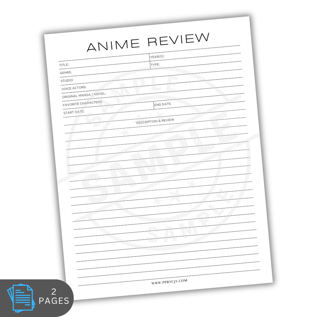 Anime review sheet with text boxes on a white background