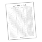 Anime log sheet with star rating system on a white background