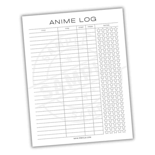 Anime log sheet with star stickers on a white background