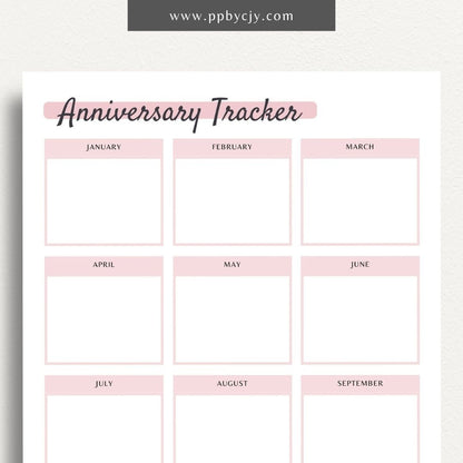 Anniversary Tracker Printable PDF Template