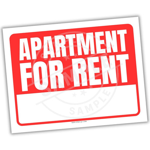 Red and white 'Apartment for Rent' sign on a white background