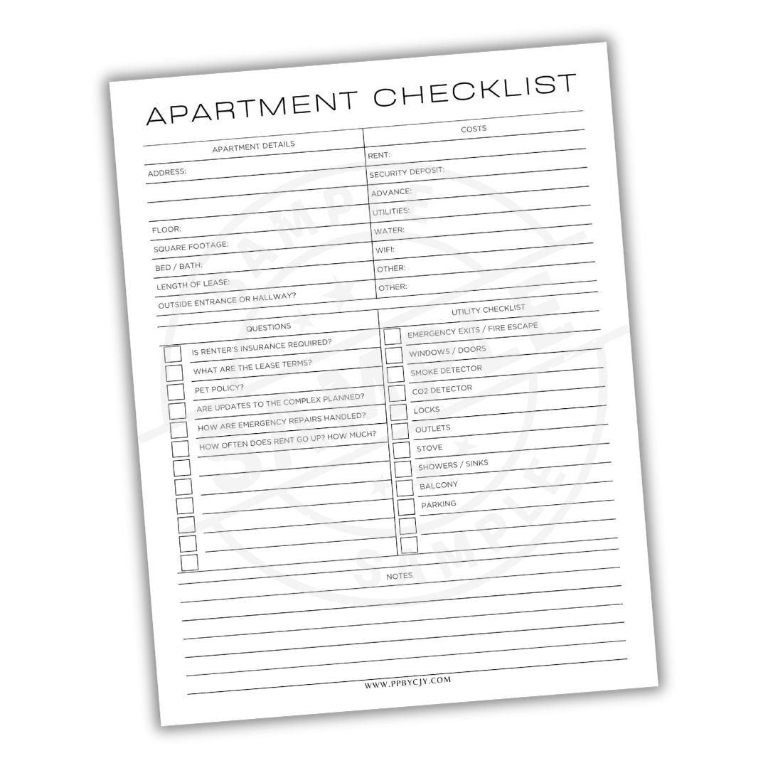 Apartment checklist form on a white background