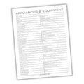 Sheet of paper with a list titled 'Appliances & Equipment' on a white background