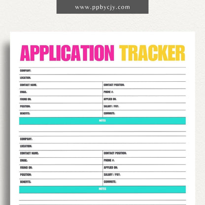 Job Application Tracker Printable Template – Digital download for monitoring and managing job applications, including application status, company details, and follow-up actions.