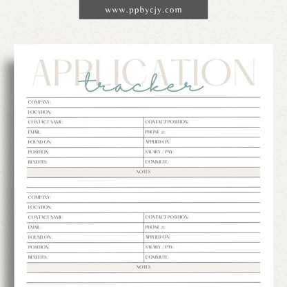 Job Application Tracker Printable Template – Digital download for monitoring and managing job applications, including application status, company details, and follow-up actions.