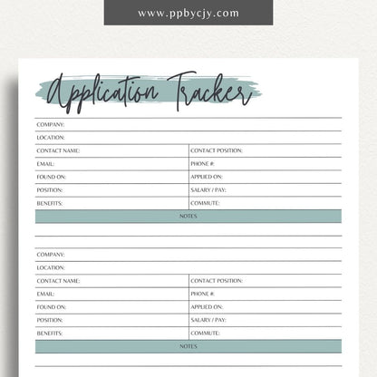 Job Application Tracker Printable Template – Digital download for monitoring and managing job applications, including application status, company details, and follow-up actions.