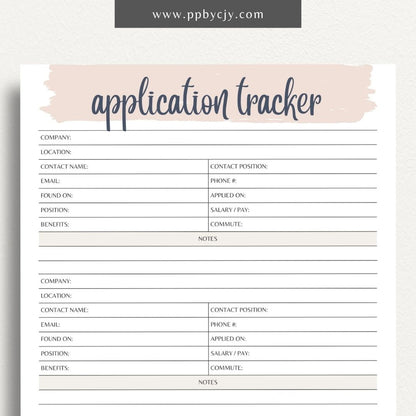 Job Application Tracker Printable Template – Digital download for monitoring and managing job applications, including application status, company details, and follow-up actions.