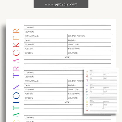 Job Application Tracker Printable Template – Digital download for monitoring and managing job applications, including application status, company details, and follow-up actions.