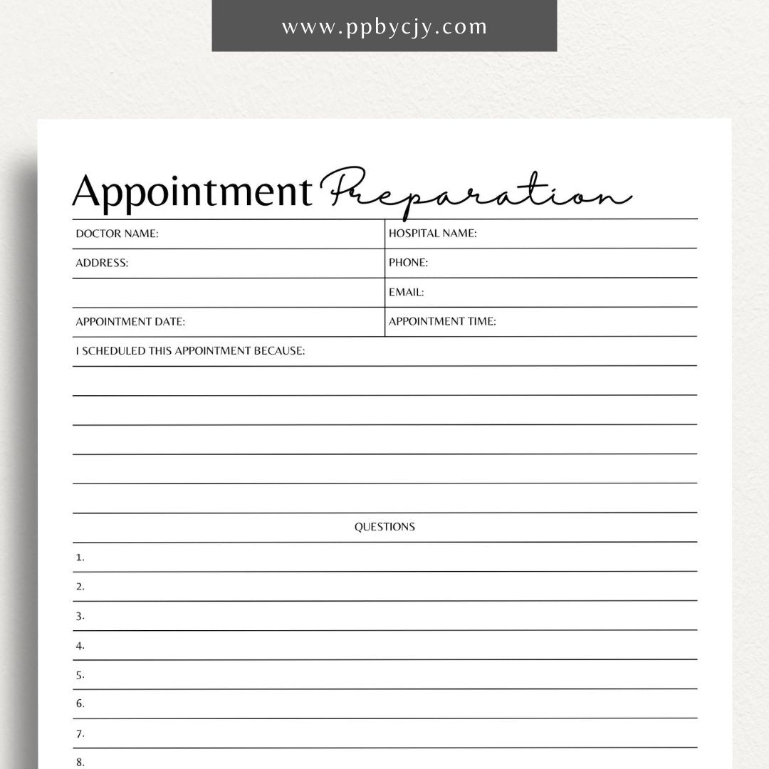 Stay organized and prepared with this appointment preparation sheet template