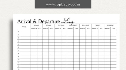 Track arrivals and departures with this printable attendance log template