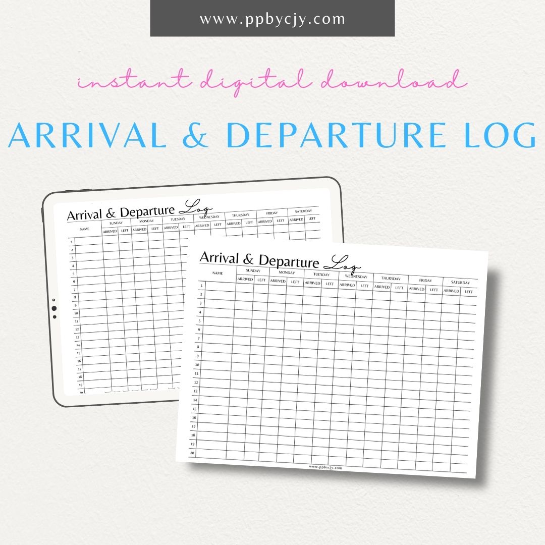 Track arrivals and departures with this printable attendance log template