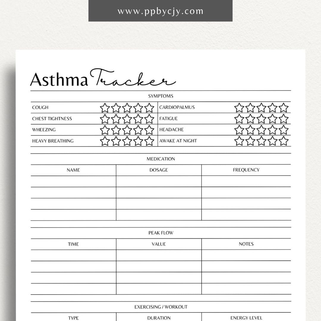 Track asthma symptoms, medications, and triggers with this printable asthma tracker