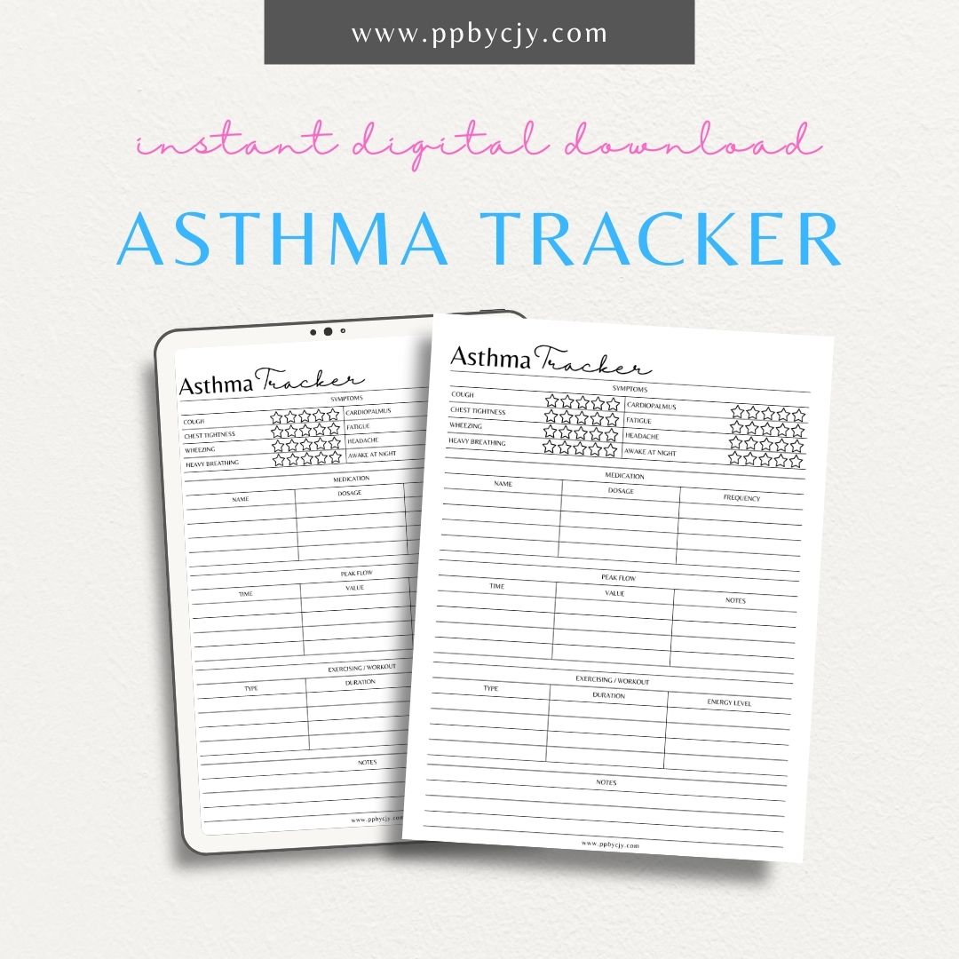 Asthma Tracker Printable Template | Digital Download for Monitoring ...