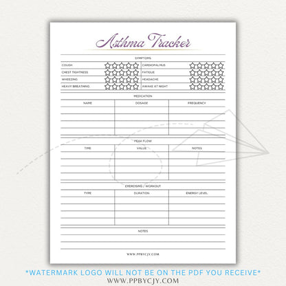 Track asthma symptoms, medications, and triggers with this printable asthma tracker
