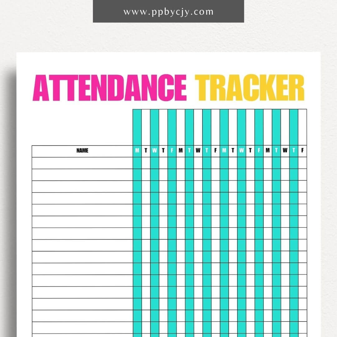 Student Attendance Tracker Printable Template – Digital Download for Monitoring Student Attendance with sections for dates, student names, attendance status, and notes.