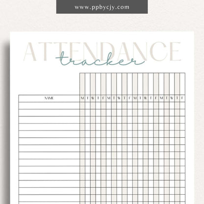 Student Attendance Tracker Printable Template – Digital Download for Monitoring Student Attendance with sections for dates, student names, attendance status, and notes.