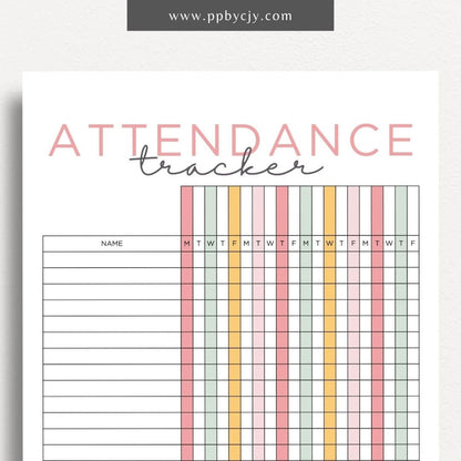 Student Attendance Tracker Printable Template – Digital Download for Monitoring Student Attendance with sections for dates, student names, attendance status, and notes.