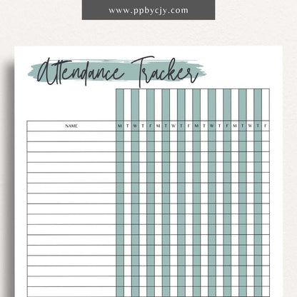 Student Attendance Tracker Printable Template – Digital Download for Monitoring Student Attendance with sections for dates, student names, attendance status, and notes.