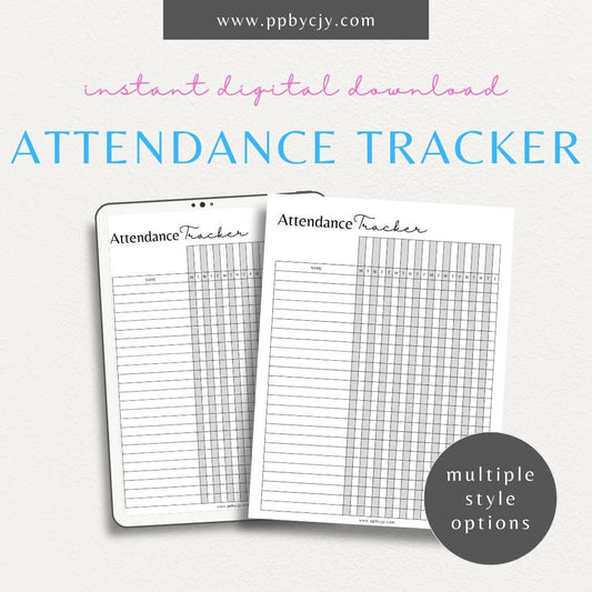 Student Attendance Tracker Printable Template – Digital Download for Monitoring Student Attendance with sections for dates, student names, attendance status, and notes.