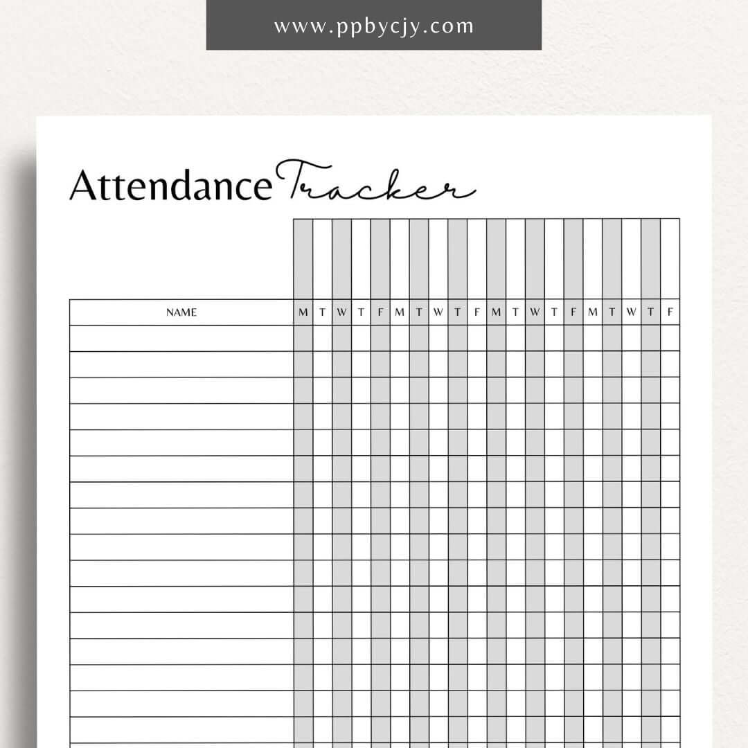 Student Attendance Tracker Printable Template – Digital Download for Monitoring Student Attendance with sections for dates, student names, attendance status, and notes.