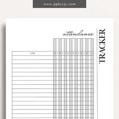 Student Attendance Tracker Printable Template – Digital Download for Monitoring Student Attendance with sections for dates, student names, attendance status, and notes.