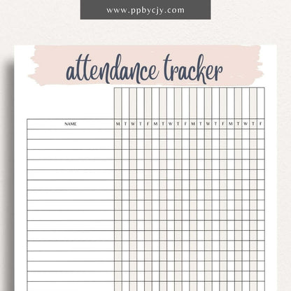 Student Attendance Tracker Printable Template – Digital Download for Monitoring Student Attendance with sections for dates, student names, attendance status, and notes.