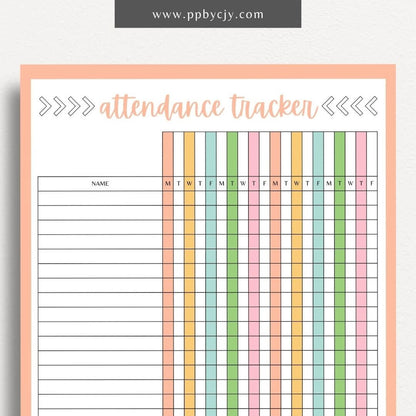 Student Attendance Tracker Printable Template – Digital Download for Monitoring Student Attendance with sections for dates, student names, attendance status, and notes.