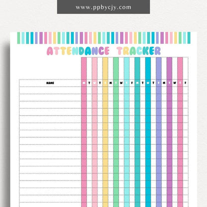 Student Attendance Tracker Printable Template – Digital Download for Monitoring Student Attendance with sections for dates, student names, attendance status, and notes.