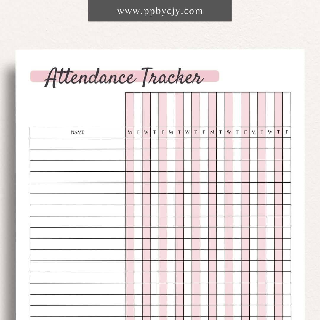 Classroom Attendance Tracker Printable PDF Template