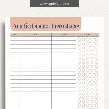 Audiobook Tracker Printable Template – Digital Download for Recording and Tracking Audiobooks Listened To