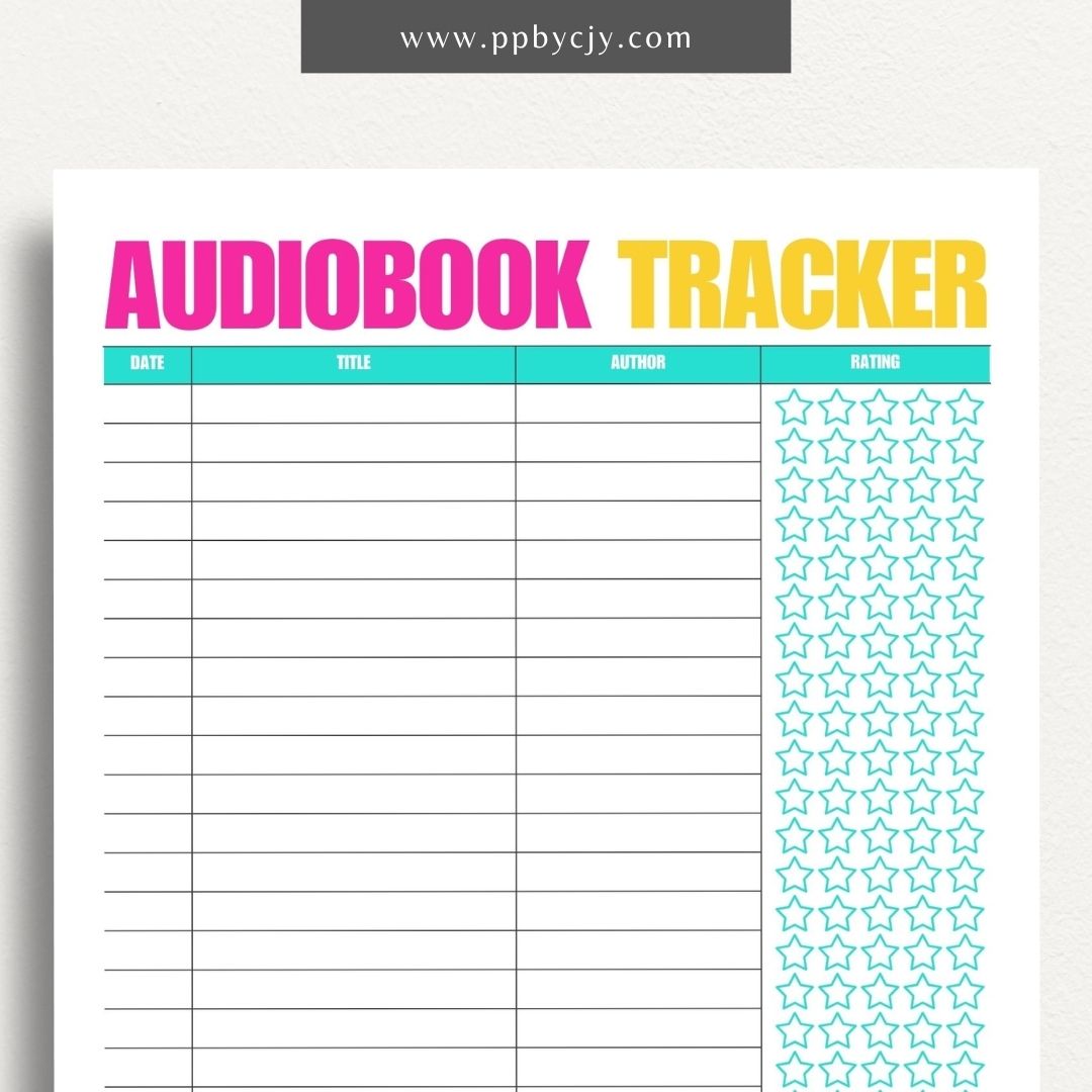 Audiobook Tracker Printable Template – Digital Download for Recording and Tracking Audiobooks Listened To