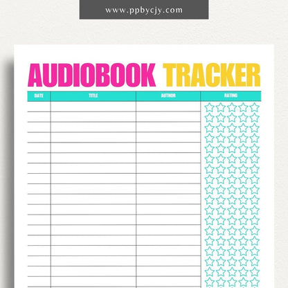 Audiobook Tracker Printable Template – Digital Download for Recording and Tracking Audiobooks Listened To