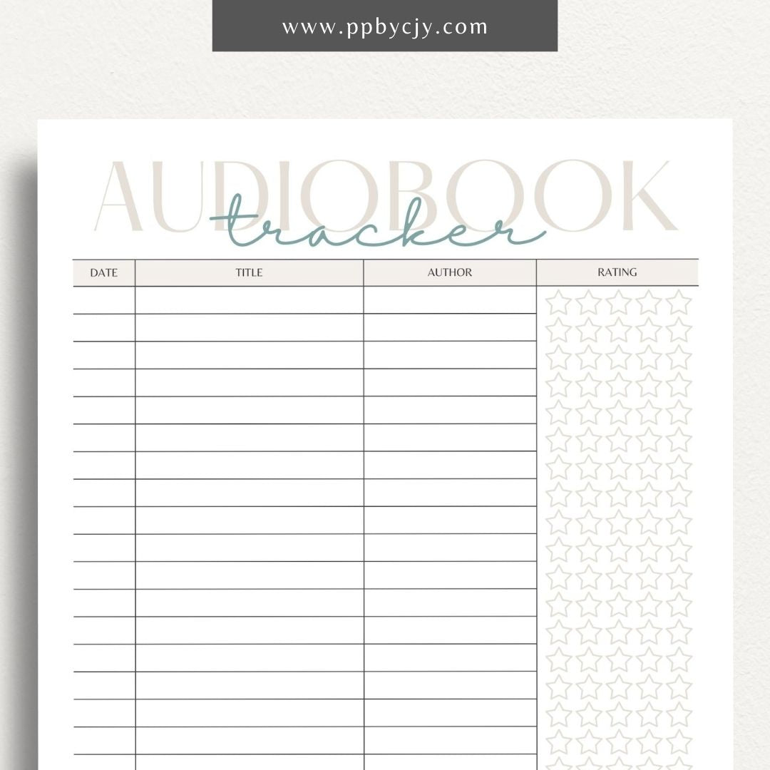 Audiobook Tracker Printable Template – Digital Download for Recording and Tracking Audiobooks Listened To