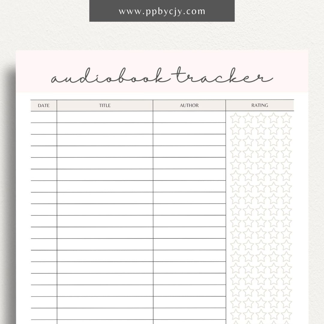 Audiobook Tracker Printable Template – Digital Download for Recording and Tracking Audiobooks Listened To