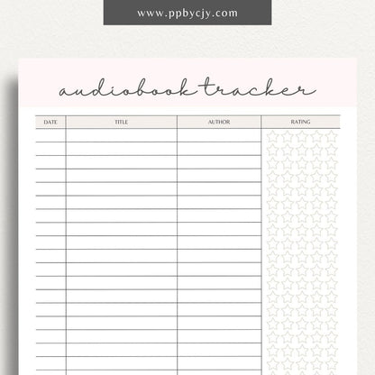 Audiobook Tracker Printable Template – Digital Download for Recording and Tracking Audiobooks Listened To