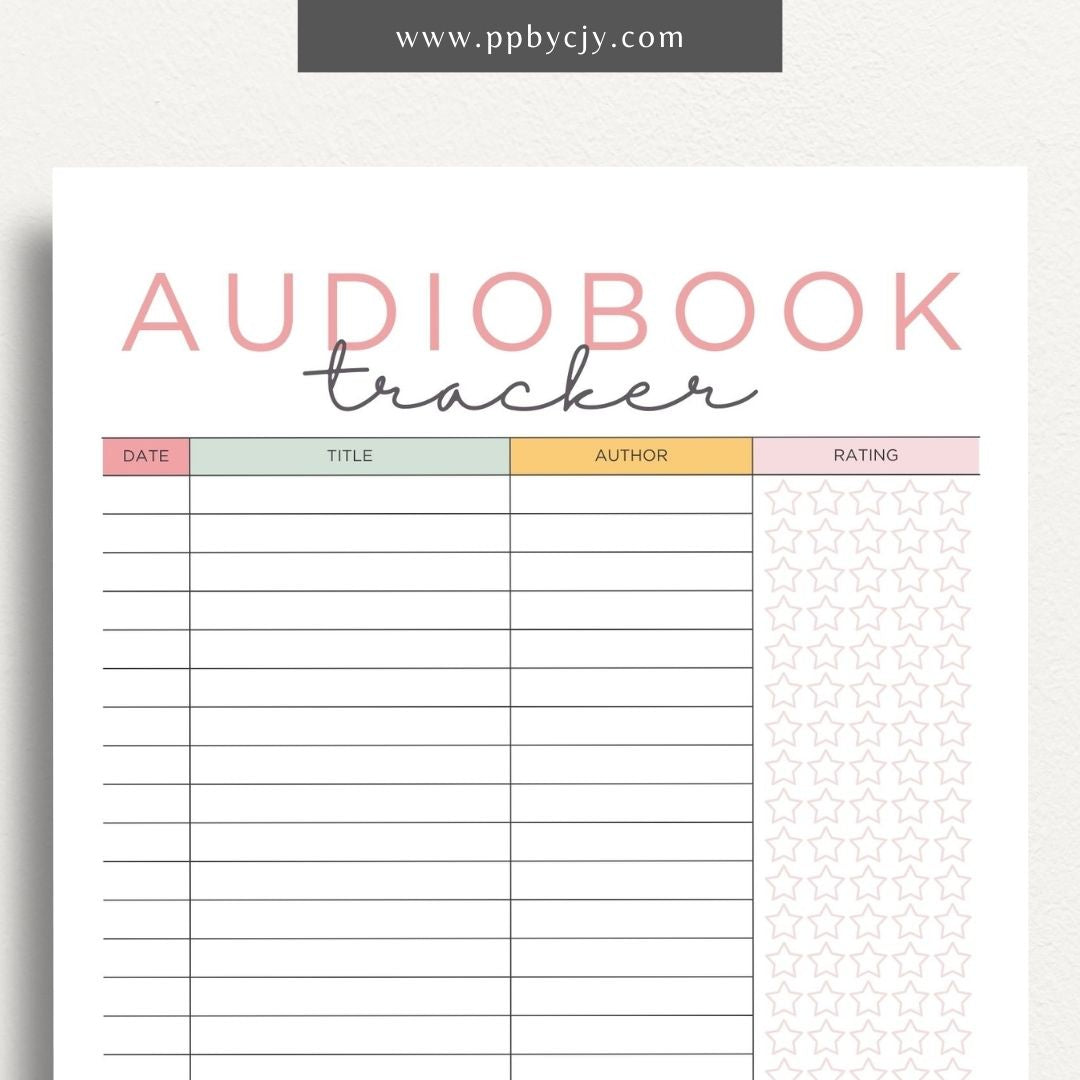 Audiobook Tracker Printable Template – Digital Download for Recording and Tracking Audiobooks Listened To