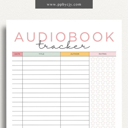 Audiobook Tracker Printable Template – Digital Download for Recording and Tracking Audiobooks Listened To