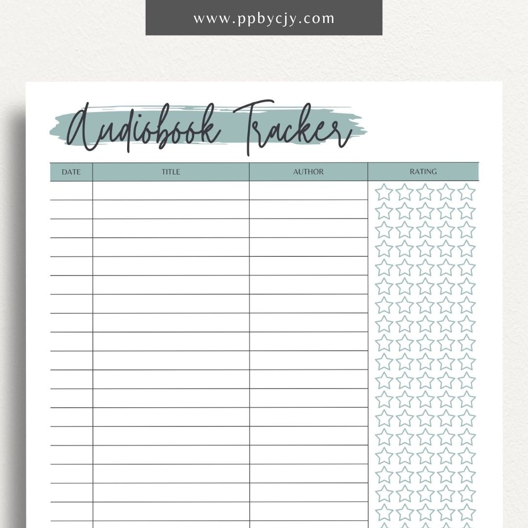 Audiobook Tracker Printable Template – Digital Download for Recording and Tracking Audiobooks Listened To