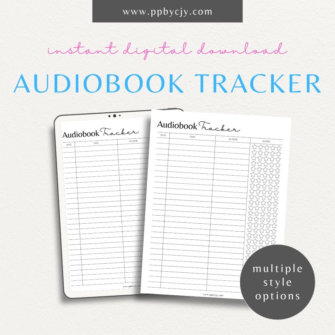 Audiobook Tracker Printable Template – Digital Download for Recording and Tracking Audiobooks Listened To