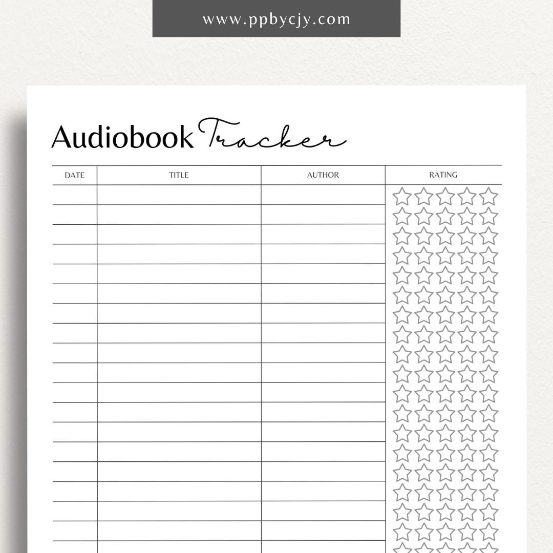 Audiobook Tracker Printable Template – Digital Download for Recording and Tracking Audiobooks Listened To