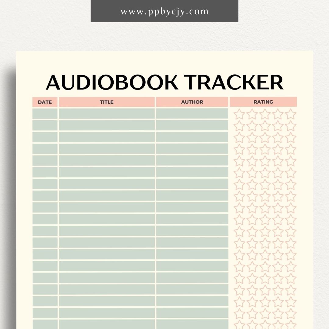 Audiobook Tracker Printable Template – Digital Download for Recording and Tracking Audiobooks Listened To