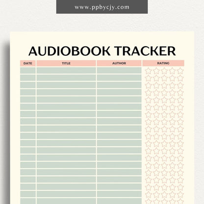 Audiobook Tracker Printable Template – Digital Download for Recording and Tracking Audiobooks Listened To