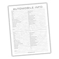 Sheet of paper with 'Automobile Info' checklist on a white background
