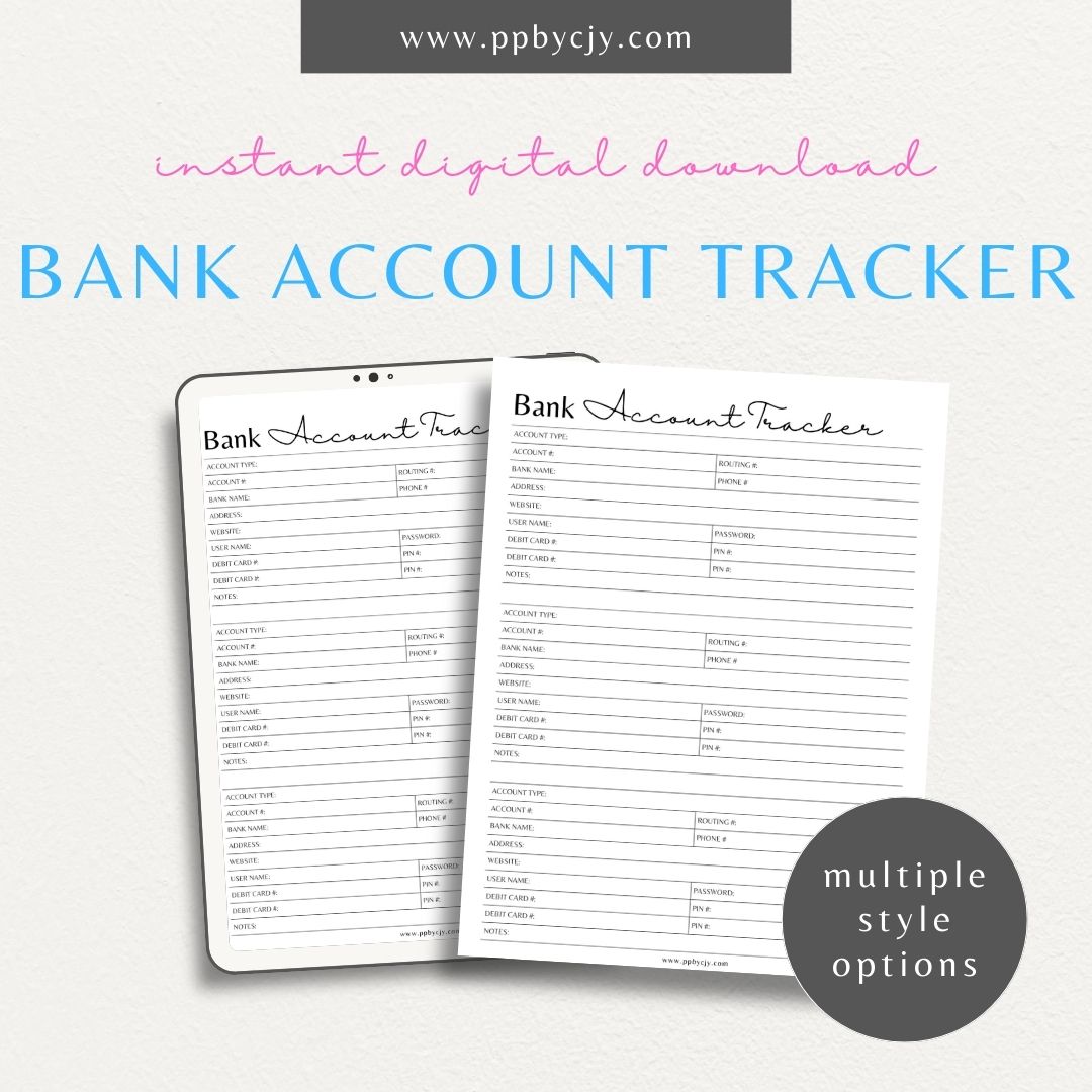 printable template page with columns and rows related to bank account balances
